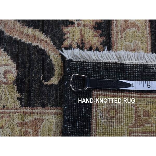 Shahbanu Rugs Walnut Hull Black Dense Weave Fine Peshawar with Flower